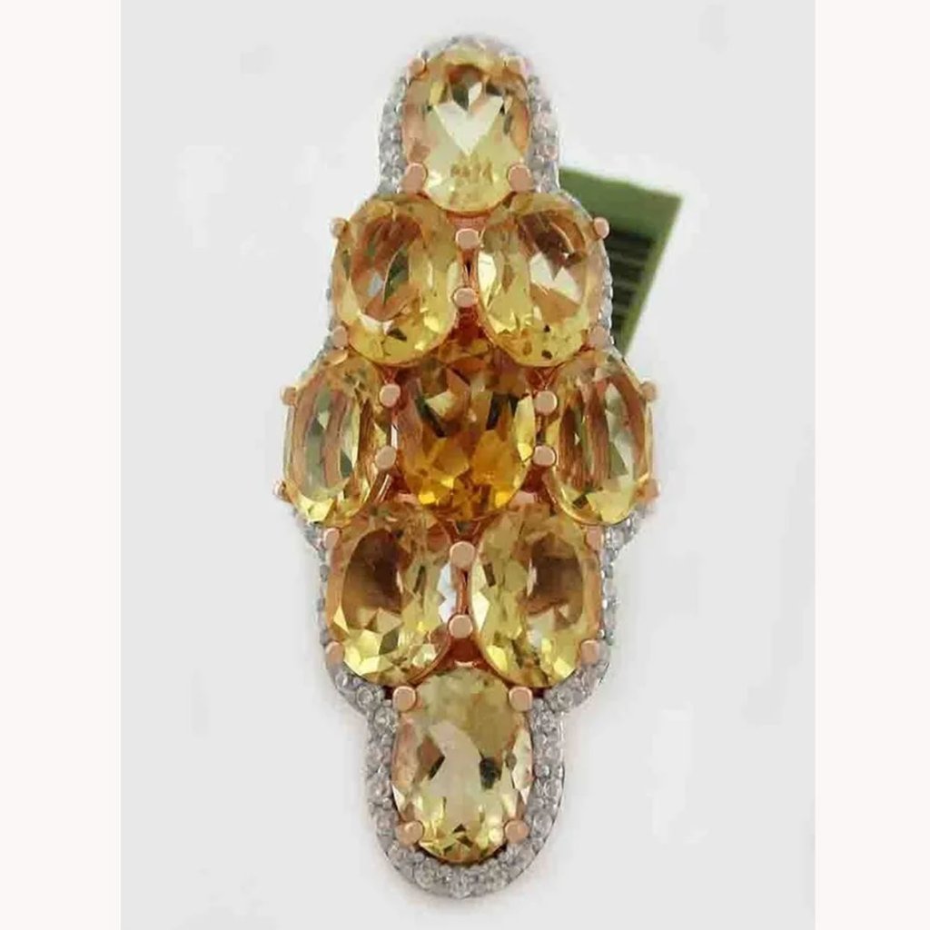 Genuine 13.86 Cts Yellow Topaz & White Sapphire Ring .925 Silver